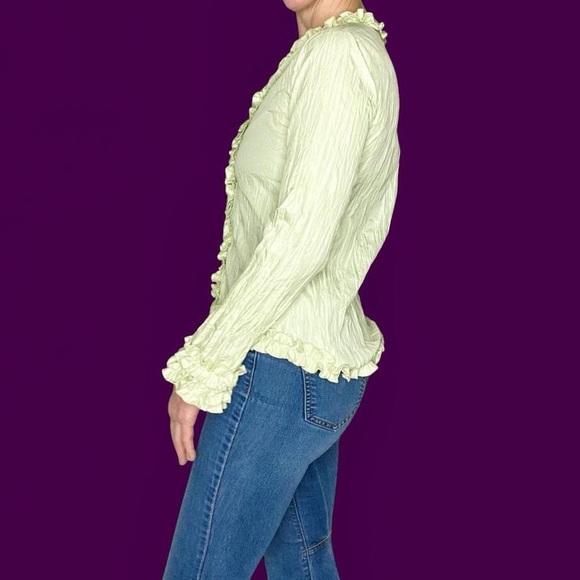 Vintage Y2K Young Essence Lime Green Fairy Ruffle Button Down Shirt - Picture 2 of 7